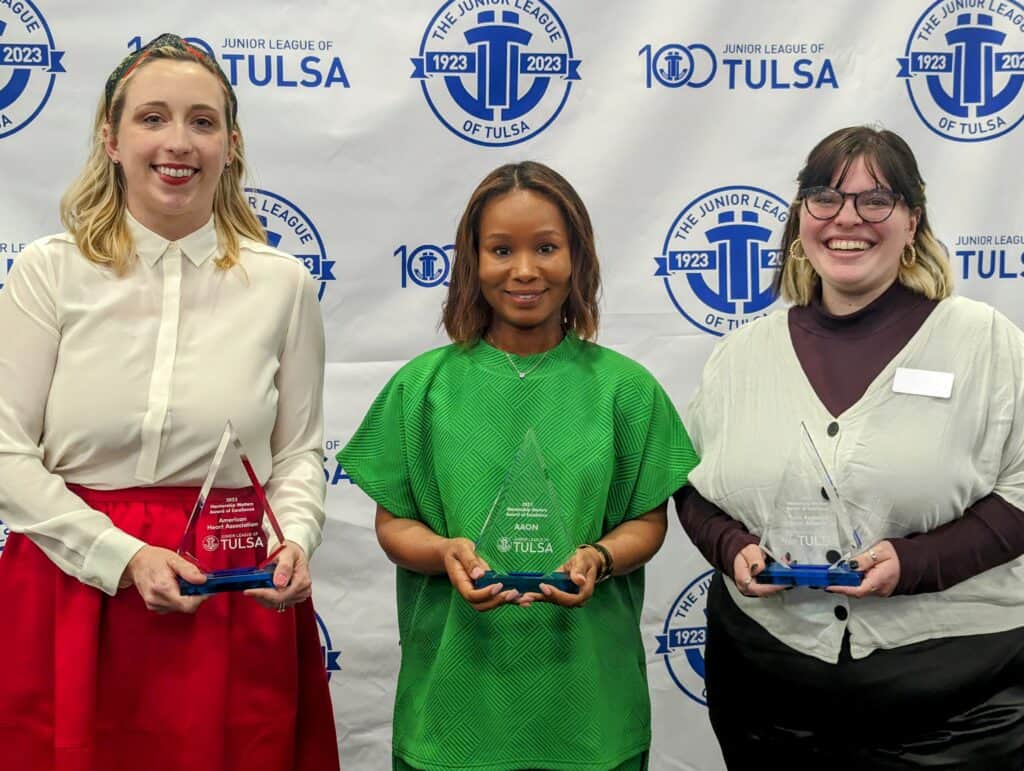 Representatives from American Heart Association, AAON, and Tulsa Regional STEM Alliance show their award.